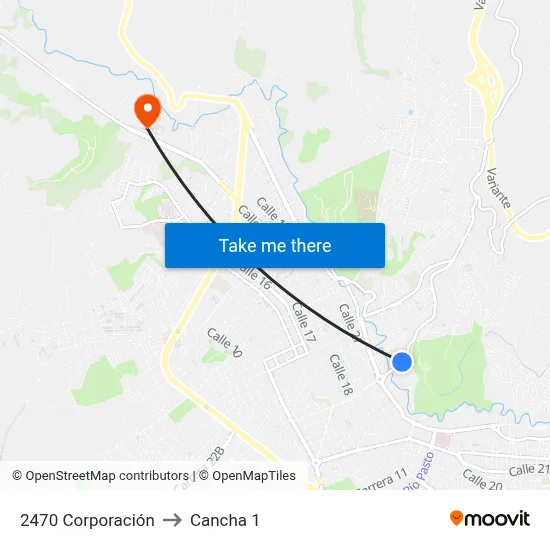 2470 Corporación to Cancha 1 map