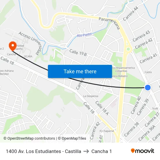 1400 Av. Los Estudiantes - Castilla to Cancha 1 map