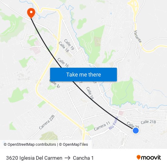3620 Iglesia Del Carmen to Cancha 1 map