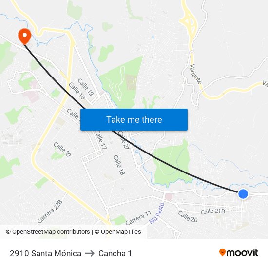 2910 Santa Mónica to Cancha 1 map