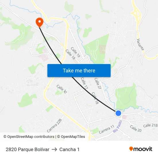 2820 Parque Bolívar to Cancha 1 map