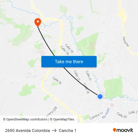2690 Avenida Colombia to Cancha 1 map