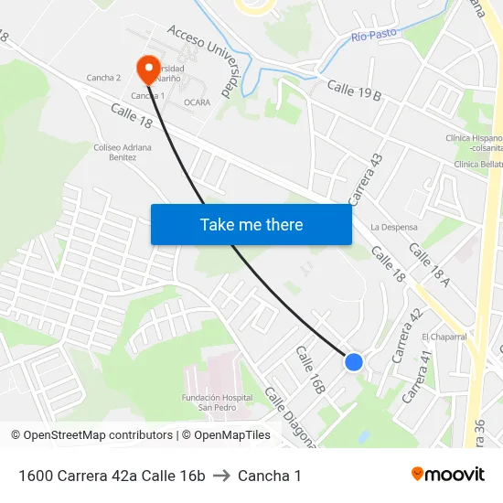 1600 Carrera 42a Calle 16b to Cancha 1 map