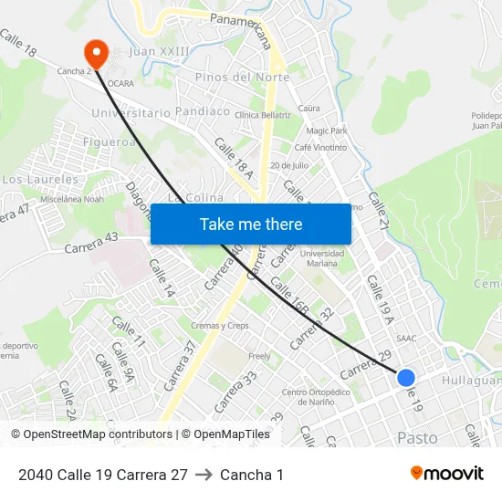 2040 Calle 19 Carrera 27 to Cancha 1 map