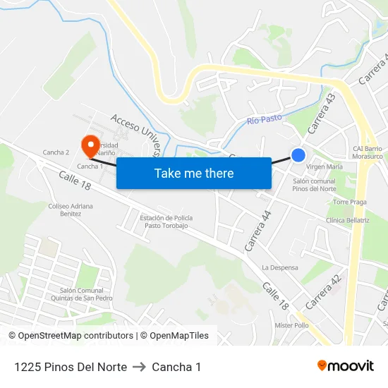 1225 Pinos Del Norte to Cancha 1 map