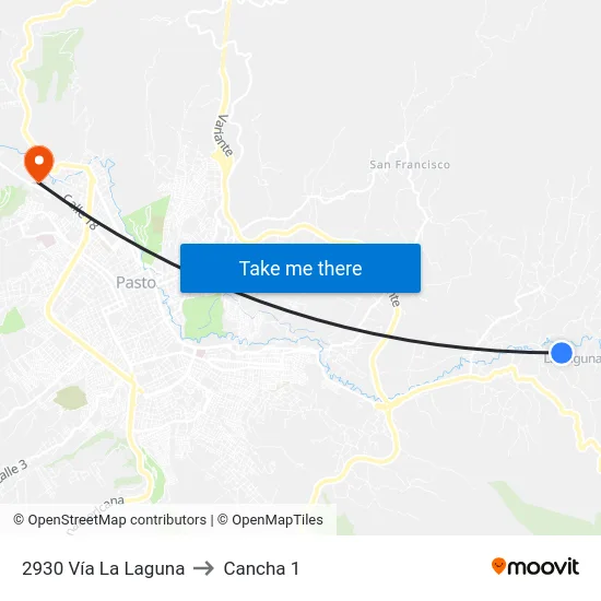 2930 Vía La Laguna to Cancha 1 map