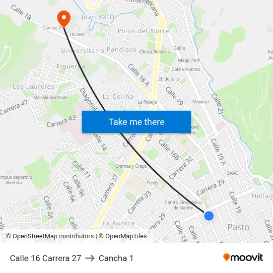 Calle 16 Carrera 27 to Cancha 1 map