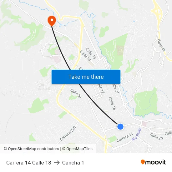 Carrera 14 Calle 18 to Cancha 1 map