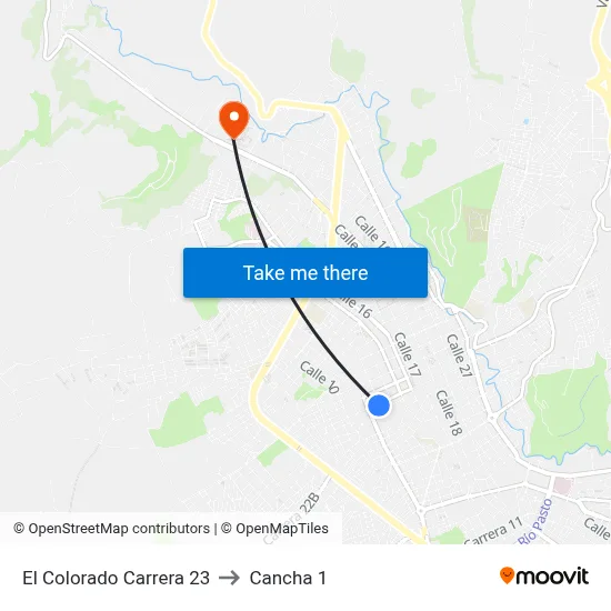 El Colorado Carrera 23 to Cancha 1 map