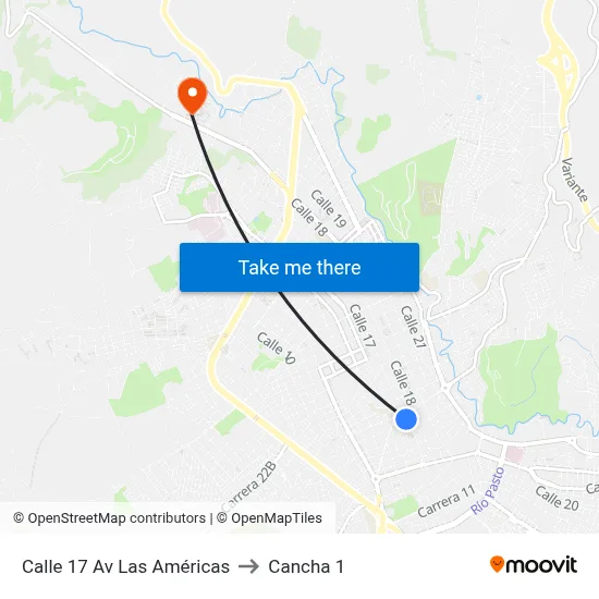 Calle 17 Av Las Américas to Cancha 1 map