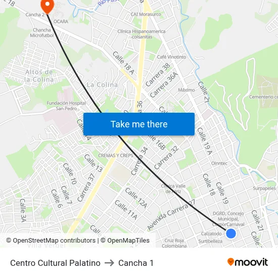 Centro Cultural Palatino to Cancha 1 map