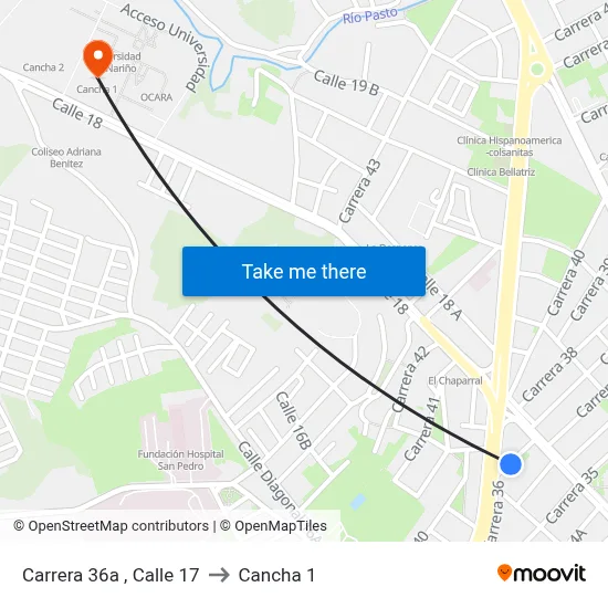 Carrera 36a , Calle 17 to Cancha 1 map