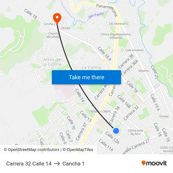 Carrera 32 Calle 14 to Cancha 1 map