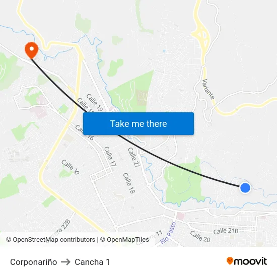 Corponariño to Cancha 1 map