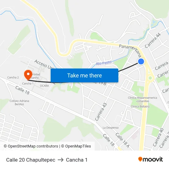 Calle 20 Chapultepec to Cancha 1 map