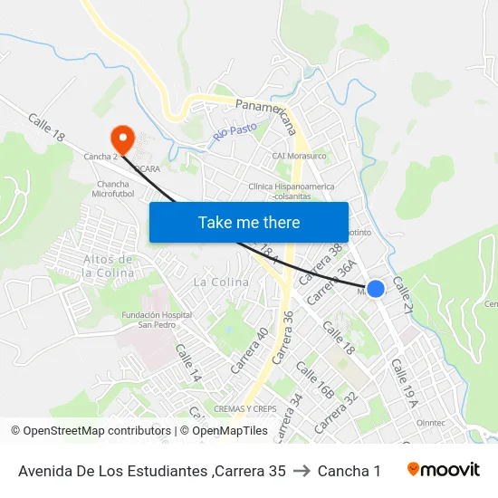 Avenida De Los Estudiantes ,Carrera 35 to Cancha 1 map