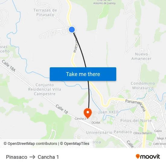 Pinasaco to Cancha 1 map