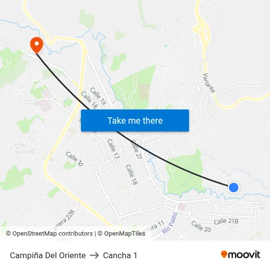 Campiña Del Oriente to Cancha 1 map
