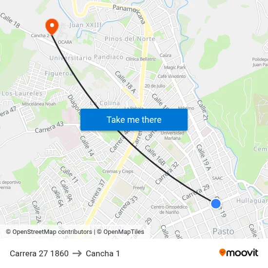 Carrera 27 1860 to Cancha 1 map