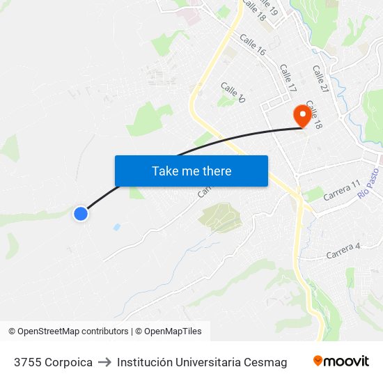 3755 Corpoica to Institución Universitaria Cesmag map