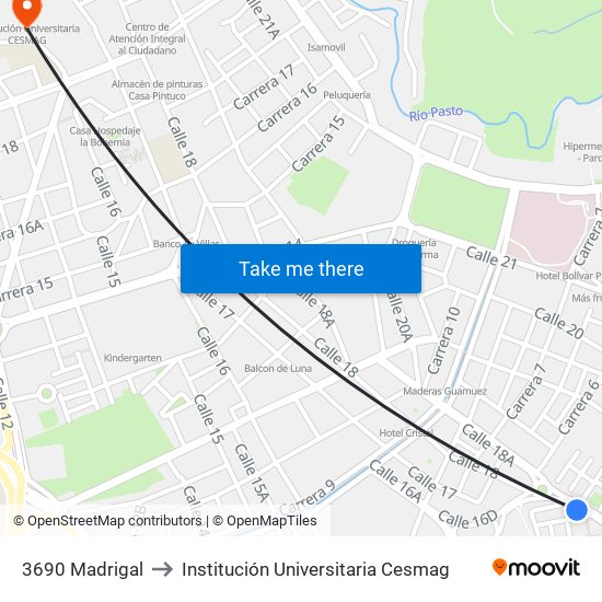 3690 Madrigal to Institución Universitaria Cesmag map
