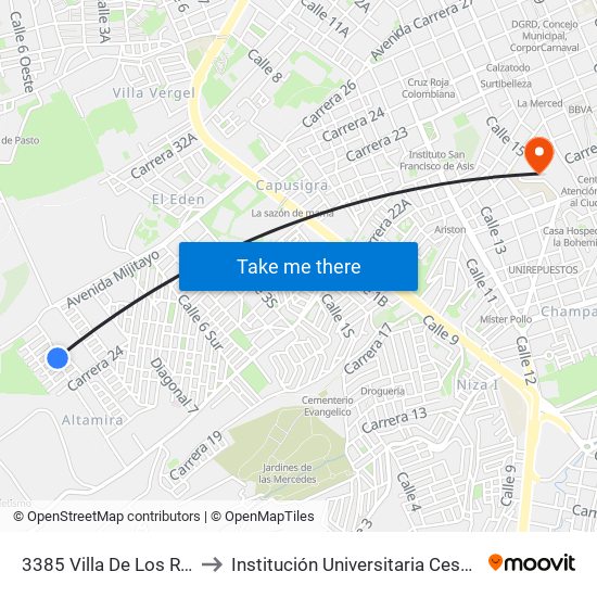 3385 Villa De Los Ríos to Institución Universitaria Cesmag map
