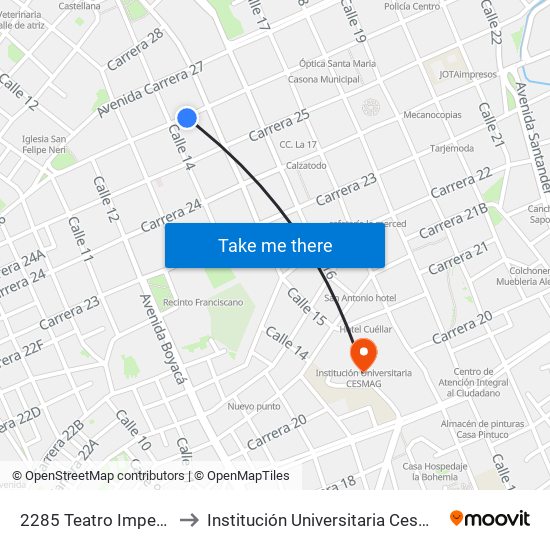 2285 Teatro Imperial to Institución Universitaria Cesmag map