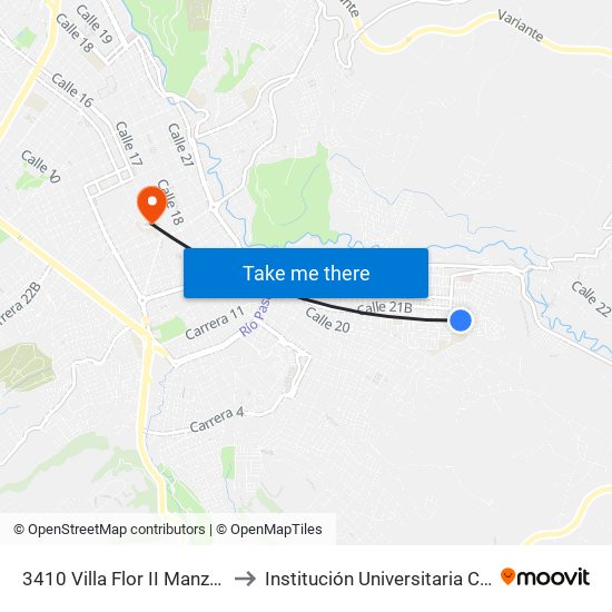 3410 Villa Flor II Manzana 19 to Institución Universitaria Cesmag map