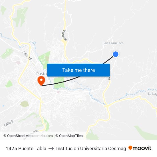 1425 Puente Tabla to Institución Universitaria Cesmag map