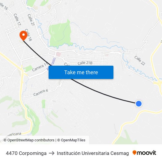 4470 Corpominga to Institución Universitaria Cesmag map