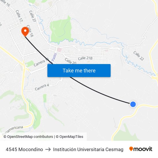 4545 Mocondino to Institución Universitaria Cesmag map