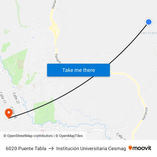 6020 Puente Tabla to Institución Universitaria Cesmag map