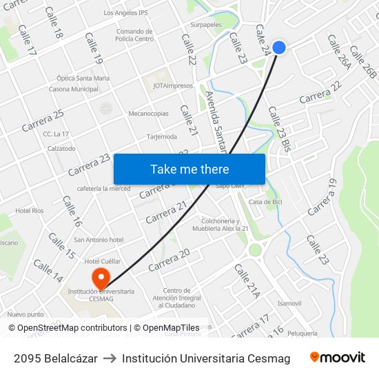 2095 Belalcázar to Institución Universitaria Cesmag map