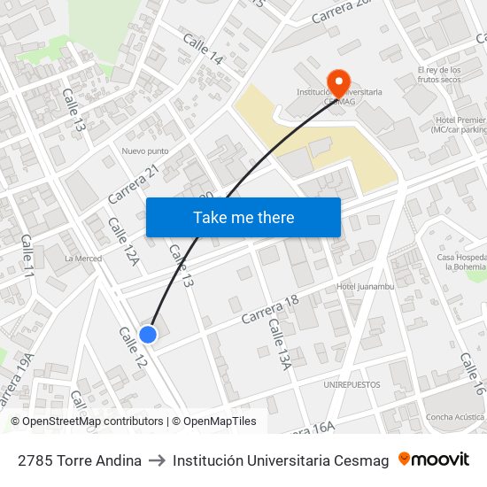 2785 Torre Andina to Institución Universitaria Cesmag map