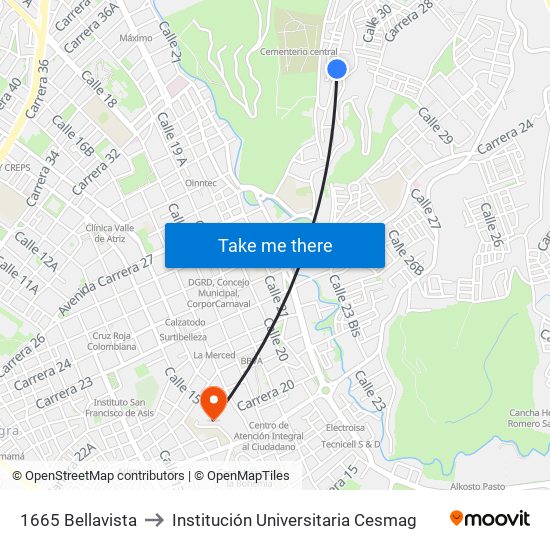 1665 Bellavista to Institución Universitaria Cesmag map