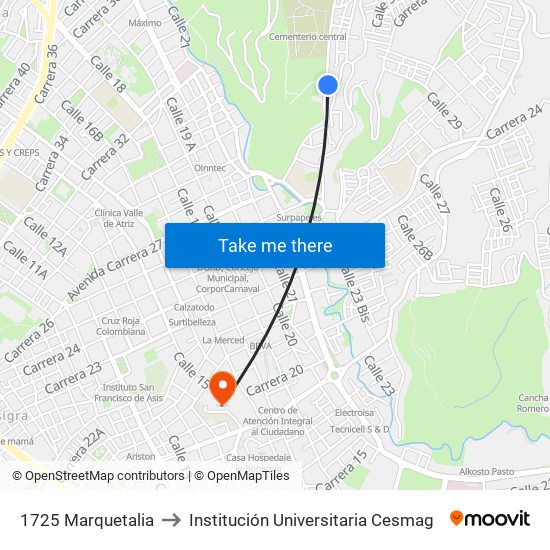 1725 Marquetalia to Institución Universitaria Cesmag map