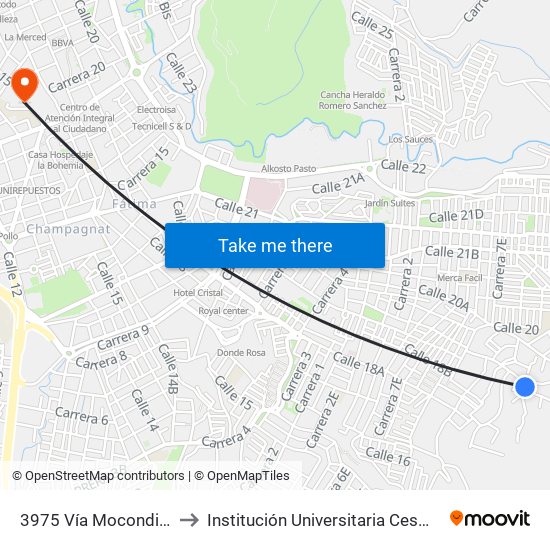 3975 Vía Mocondino to Institución Universitaria Cesmag map