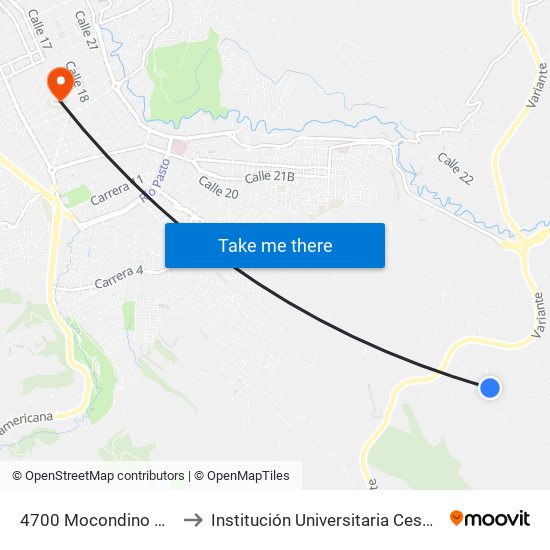 4700 Mocondino Alto to Institución Universitaria Cesmag map