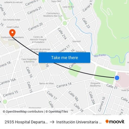 2935 Hospital Departamental to Institución Universitaria Cesmag map