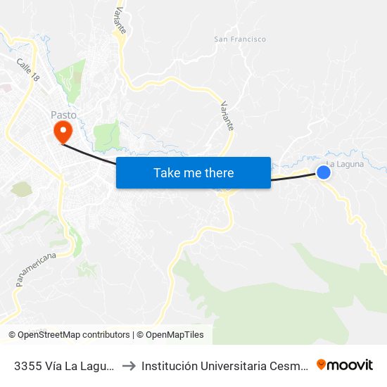 3355 Vía La Laguna to Institución Universitaria Cesmag map