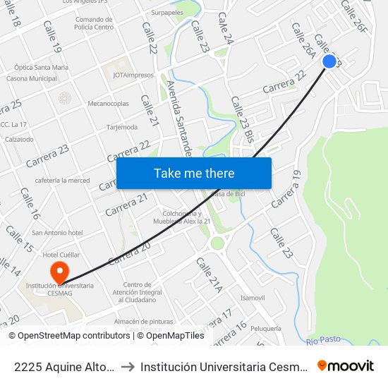 2225 Aquine Alto II to Institución Universitaria Cesmag map