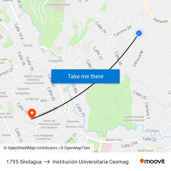 1795 Sindagua to Institución Universitaria Cesmag map