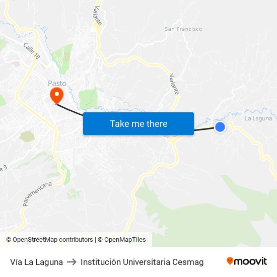 Vía La Laguna to Institución Universitaria Cesmag map