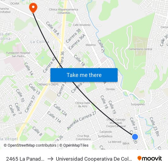 2465 La Panadería to Universidad Cooperativa De Colombia map