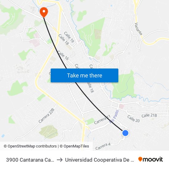 3900 Cantarana Calle 17a to Universidad Cooperativa De Colombia map