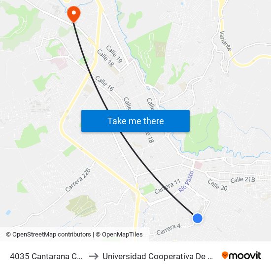 4035 Cantarana Calle 15 to Universidad Cooperativa De Colombia map