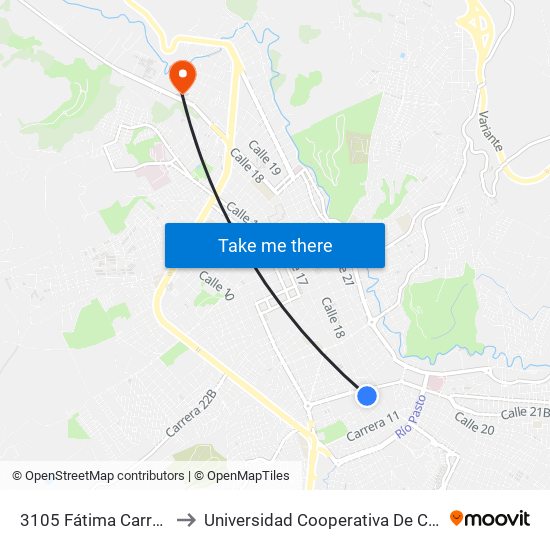 3105 Fátima Carrera 13 to Universidad Cooperativa De Colombia map