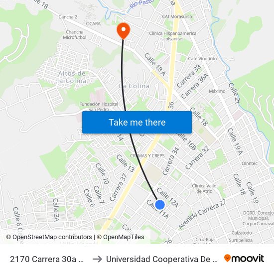 2170 Carrera 30a Calle 12 to Universidad Cooperativa De Colombia map