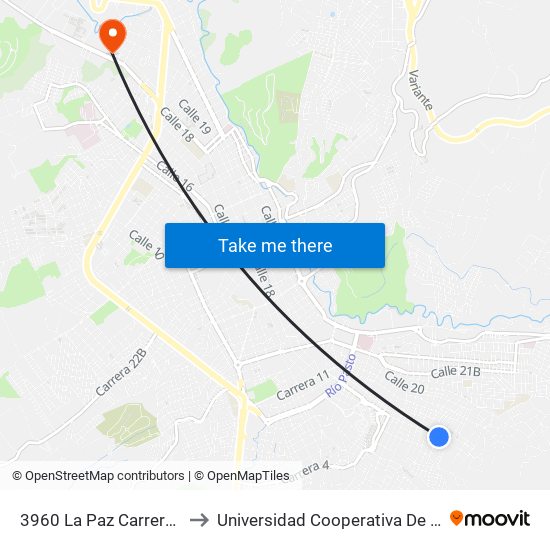 3960 La Paz Carrera 8 Este to Universidad Cooperativa De Colombia map
