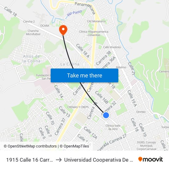 1915 Calle 16 Carrera 31 to Universidad Cooperativa De Colombia map